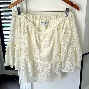 LIKELY brand off the shoulder cream peplum lace top size 4